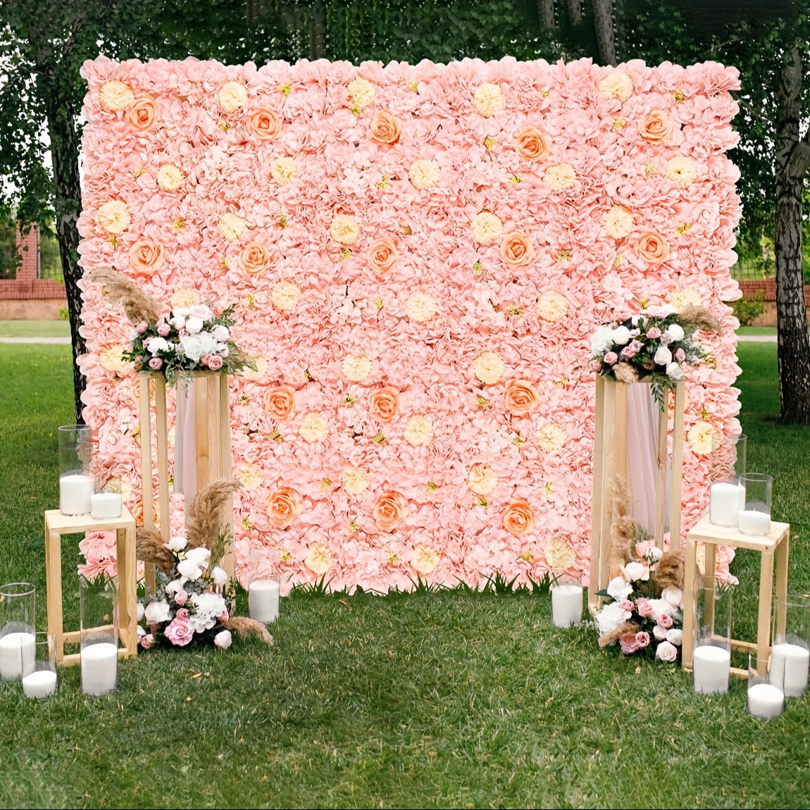 12pcs Pink Rose Floral Backdrop, 15x15 Inches - Elegant Polyester Photography Background for Weddings, Bridal Showers, Birthday Parties, and Romantic Celebrations, Party Backdrop | Elegant Event Backdrop | Blush Wedding Roses